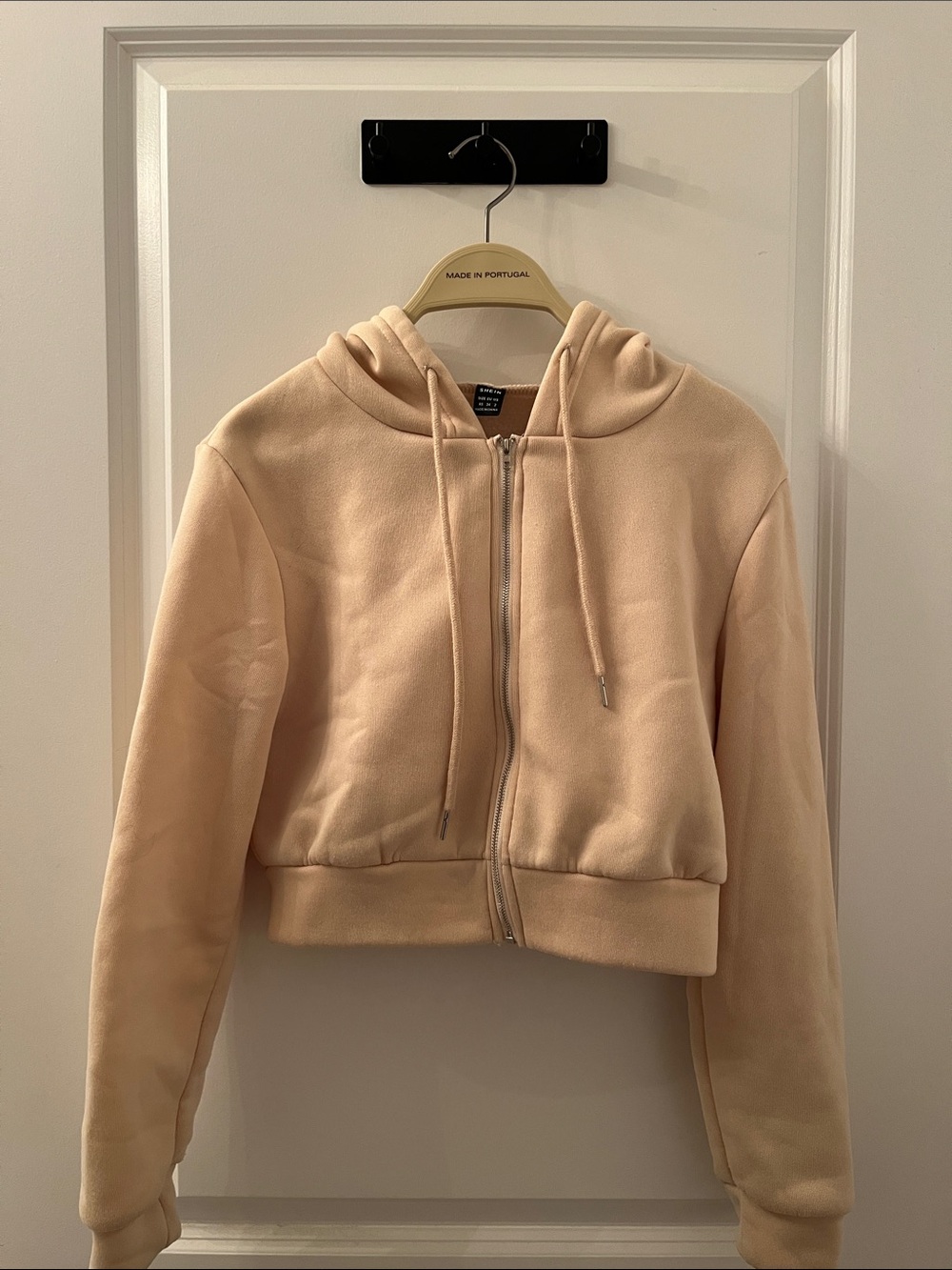 SHEIN Beige Teddy Zip-Up Hoodie Jacket